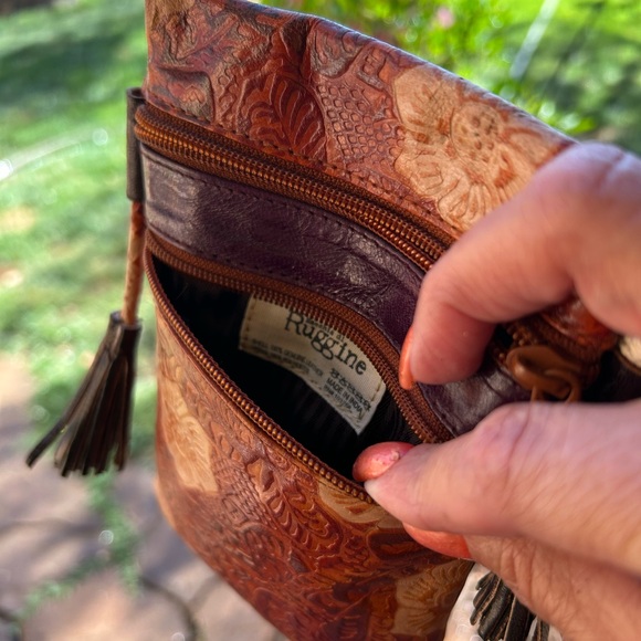 Western Leather Hand painted Crossbody Bag Brown and Tan NWT - Picture 6 of 14